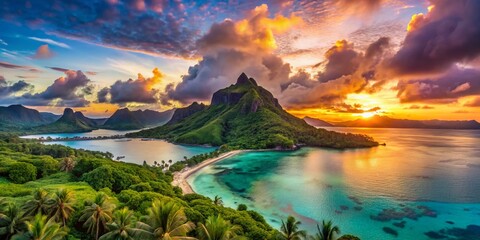 Captivating Landscape Photography of Bora's Pristine Beaches, Lush Greenery, and Crystal-Clear Waters Under a Vibrant Sky - Perfect for Travel and Nature Enthusiasts