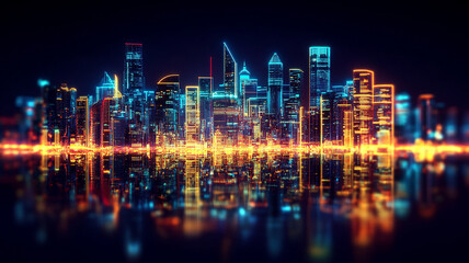 digital and modern building with neon light effects background, modern stylist digital light building with shiny neon light effect, abstract ultra modern light effect of cityscape with buildings.