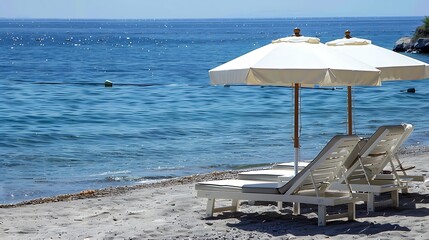 Fototapeta premium Beach chairs on the sand by the sea.