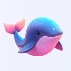 Cute cartoon whale, blue, pink, playful.