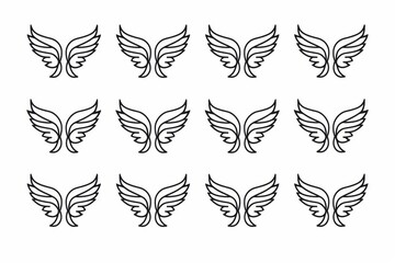Wings flat icon, angel wings emblem, bird feathers minimal silhouette, pigeon sign, spirituality symbol