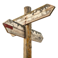 wooden direction sign isolated on white background 
