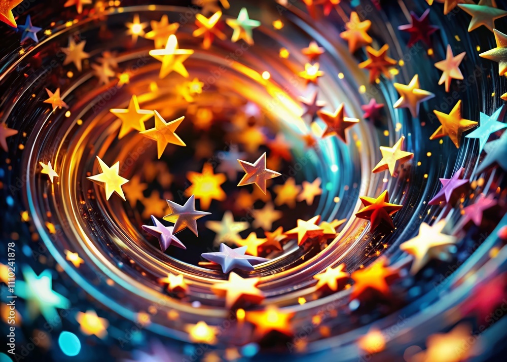 Poster captivating macro photography of spinning stars with shallow focus, creating mesmerizing loops of li