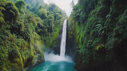Majestic Waterfall in Lush Tropical Forest