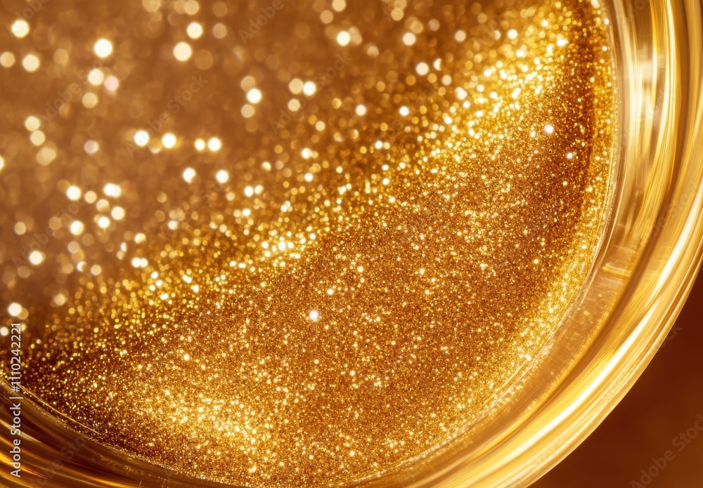 Poster shimmering golden glitter particles creating a luxurious and festive atmosphere in a close-up view o