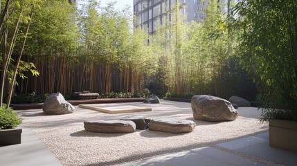 Obraz premium Tranquil Zen Garden with Bamboo and Rocks