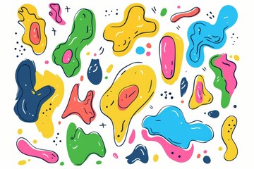 Doodle sketched abstract elements, brush strokes, contemporary art, eyes, faces smear isolated