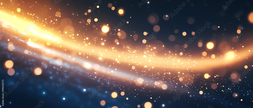 Poster abstract light trails with shimmering bokeh effects and vibrant colors on a dark background.