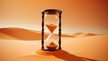 Un reloj de arena con arena naranja sobre un fondo naranja brillante
