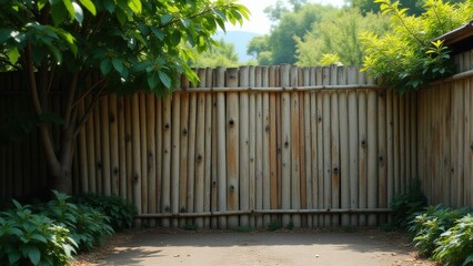 Fototapeta premium Wabi-sabi Traditional bamboo fence surrounded by greenery