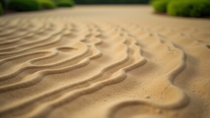 Wabi-sabi Japanese Zen sand garden with intricate raked patterns