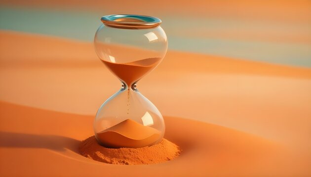 Un reloj de arena con arena naranja sobre un fondo naranja brillante
