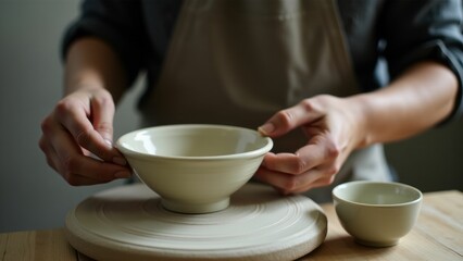 Wabi-sabi Elegant ceramic bowl repaired with golden kintsugi details