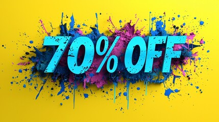Bold graffiti-style discount percentage symbol showcases 70% off promotion on vibrant background