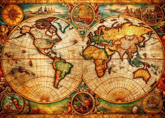Fototapeta premium Captivating Portrait of a World Map Featuring Intricate Latitude and Longitude Lines, Perfect for Travel Enthusiasts and Geographers Seeking an Artistic Representation of Global Navigation