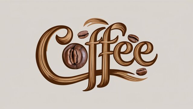 Elegant Coffee Beans Typography, Brown Coffee Script Logo Design for Cafe, Restaurant, and Coffee Shop Branding