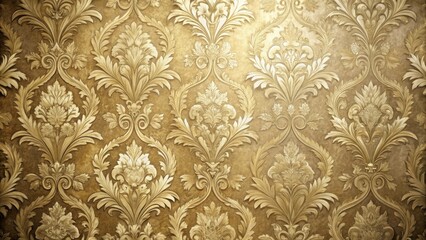 A  vintage  gold  damask  patterned  wallpaper  with  an  intricate  floral  design.
