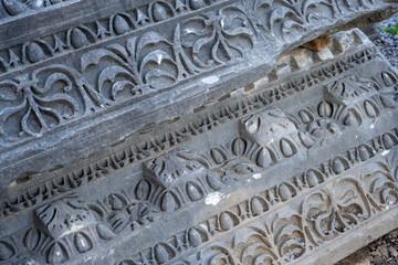 Rows of columns in Perge, Antalya, Turkey. Remains of colonnaded street in Pamphylian ancient city.