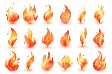 Fire icon, flame bonfire sign, campfire symbol, 3d realistic burn graphic element, fire emblem, grill pictogram