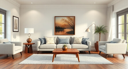 interior with sofa and wooden coffee table - 3d rendered illustration