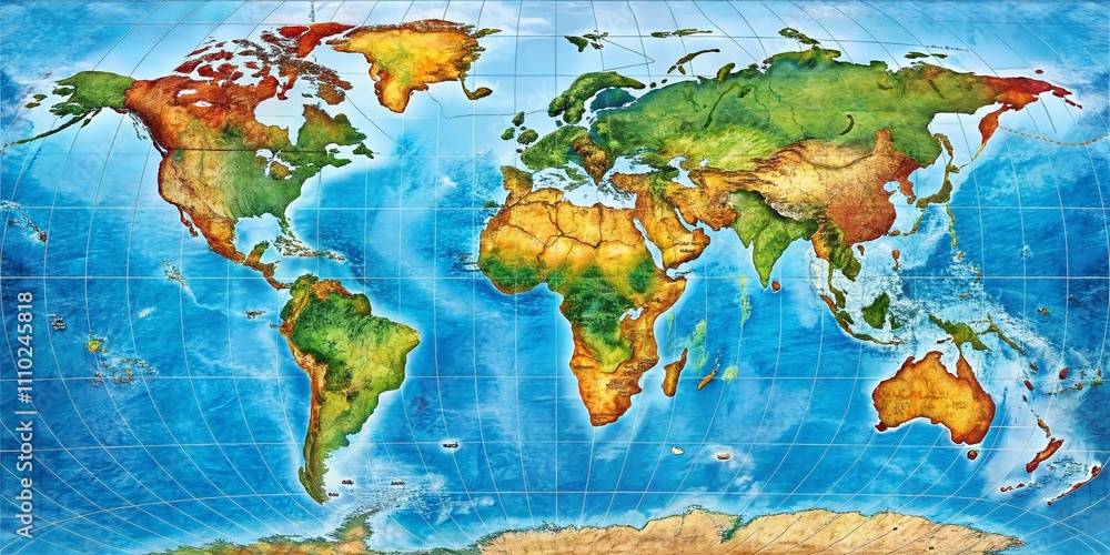 Poster captivating product photography showcasing latitude and longitude of the world map with detailed gri