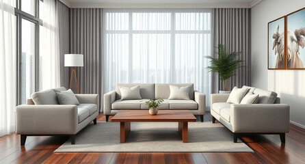 interior with sofa and wooden coffee table - 3d rendered illustration