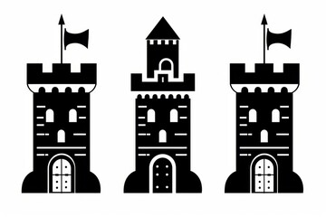 Fototapeta premium Castle icon, fairy tale forts, old towers, medieval castles, kingdom symbol, king home, fairytale fortress