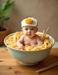Adorable Baby Dressed as a Bowl of Noodles Creative and Whimsical Baby Photography