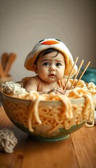 Adorable Baby Dressed as a Bowl of Noodles Creative and Whimsical Baby Photography