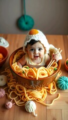 Adorable Baby Dressed as a Bowl of Noodles Creative and Whimsical Baby Photography