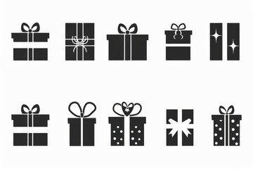 Gift box icon, giftbox silhouettes, congratulation present minimal logo, shopping symbol, parcel sign