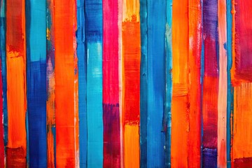 Abstract art with bold stripes of orange, blue, and pink