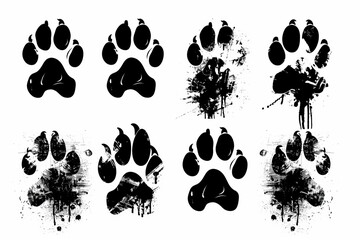 Fototapeta premium Paw footprint icon, animal foot print, dog graffiti spray step, wolf trail, bear trace silhouette, paw footprint