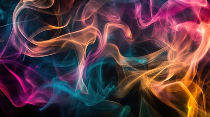 Fototapeta premium An evocative depiction of multi-colored abstract smoke swirling together to create a unified, radiant pattern on a dark background