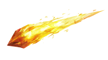 Сomet with glowing yellow triangular trails, low poly on a white background