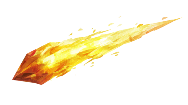 Сomet with glowing yellow triangular trails, low poly on a white background - Powered by Adobe