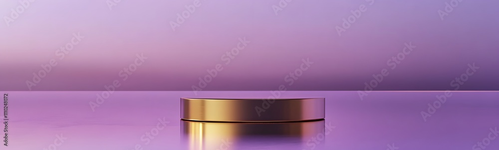 Poster contemporary gold podium with subtle reflections, surrounded by a soft gradient lavender background 