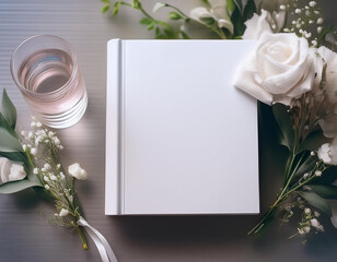 book mockup with wedding table setting image only