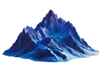 Mountain range with glowing blue lines tracing its peaks, low poly on a white background