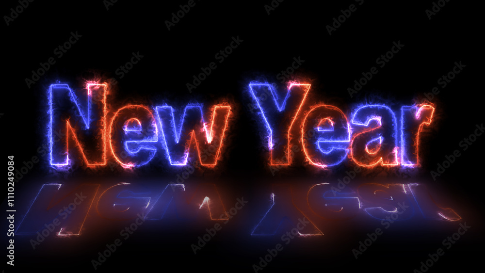 Poster glowing neon text new year with creating a festive and luxurious new year effect. illuminated shiny 