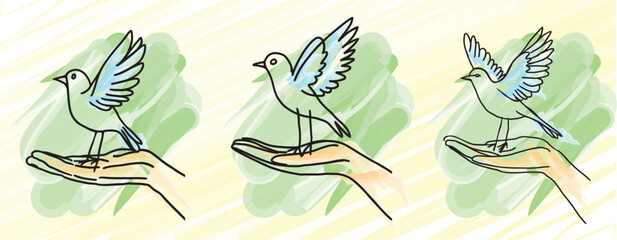 lineart bird drawing freehand illustration freedom wings flying