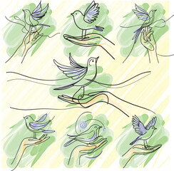 Fototapeta premium lineart bird drawing freehand illustration freedom wings flying