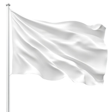 White flag fluttering in the wind, isolated on transparent cutout background
