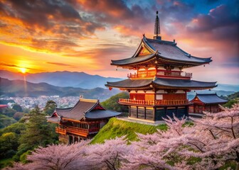 Obraz premium Captivating View of Kiyomizu-dera in Kyoto, Japan: A Stunning Historic Building Surrounded by Nature and Traditional Architecture