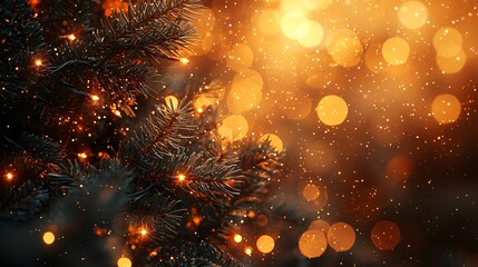 Soft bokeh lights illuminate festive greenery during a cozy winter evening