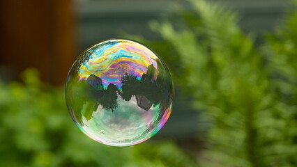 Flying soap bubble