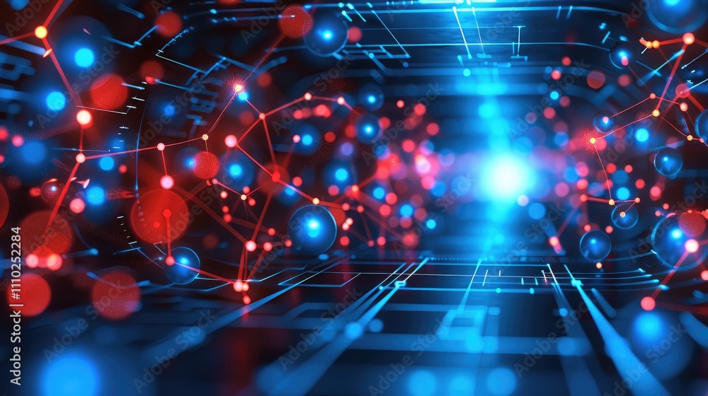 Aufkleber a blue and red digital and decentralized node environment.