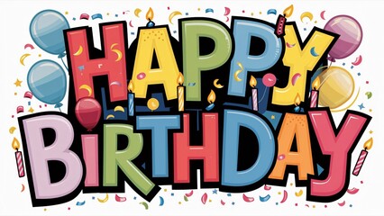 Happy Birthday! Colorful Festive Design with Balloons and Candles - Perfect for Cards, Banners, and Party Decorations