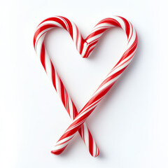 Fototapeta premium Two candy canes shaped into a heart, symbolizing love and sweetness of the season.