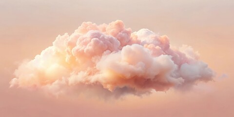 A single, fluffy, cumulus cloud in the sky, bathed in a warm, peachy sunset light, a celestial canvas of soft hues
